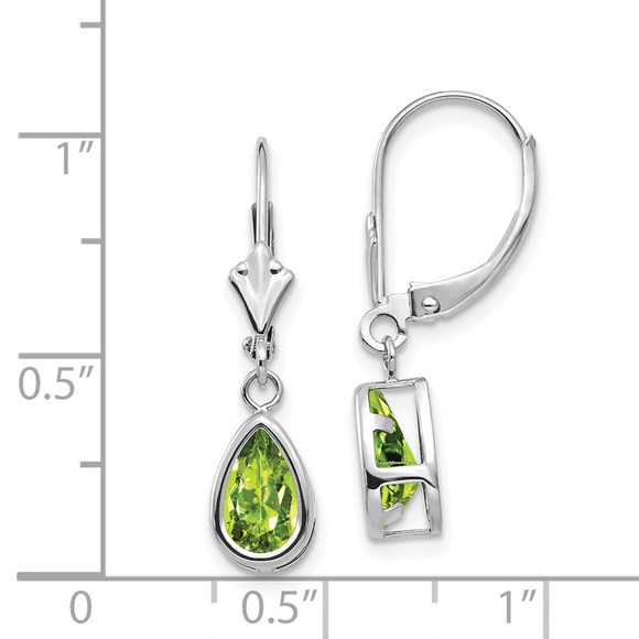 14k White Gold 8x5mm Pear Peridot August Birthstone Leverback Earrings - Picture 4 of 4